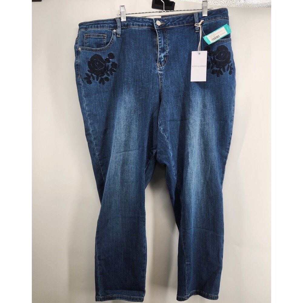 Poppy & Grace Size 20W Indigo‎ Lupita Skinny Embroidery Jeans NWT